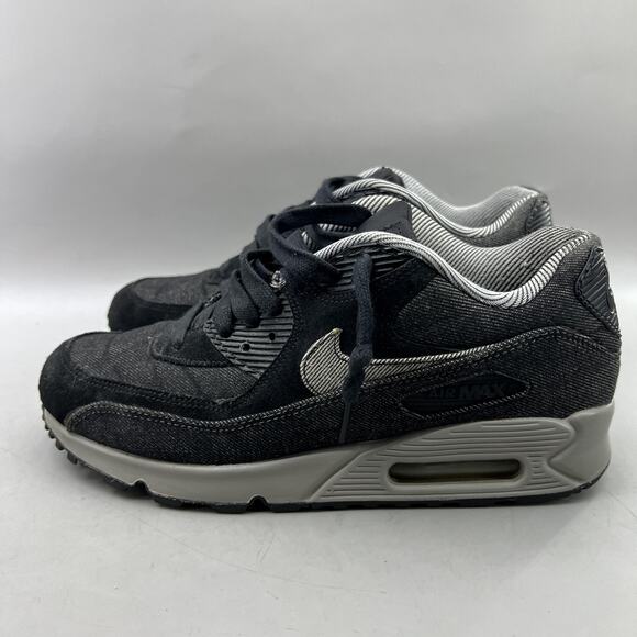 Nike Air Max 90 Premium Shoes Womens Size 8 Black Gray Casual Denim Low Sneakers - Picture 3 of 8